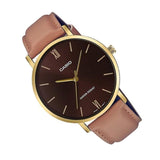 Casio General Black Dial Brown Leather Strap Unisex Watch MTP-VT01GL-5BUDF-P