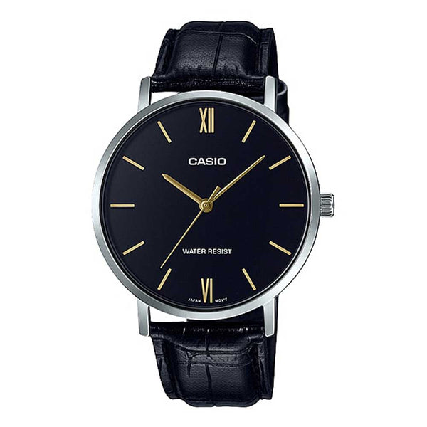 Casio General Black Dial And Leather Strap Unisex Watch MTP-VT01L-1BUDF-P
