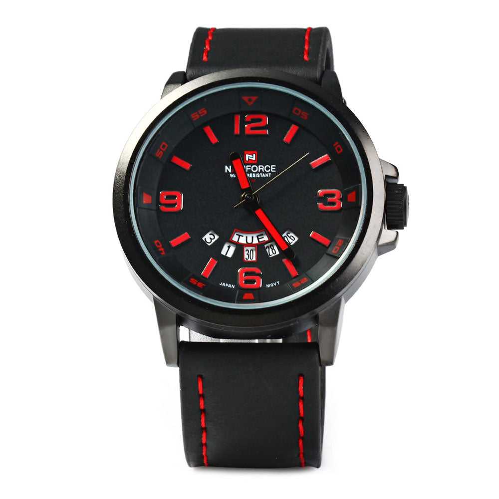 NAVIFORCE NF9028 B/B/R BLACK LEATHER MEN'S WATCH - H2 Hub Watches