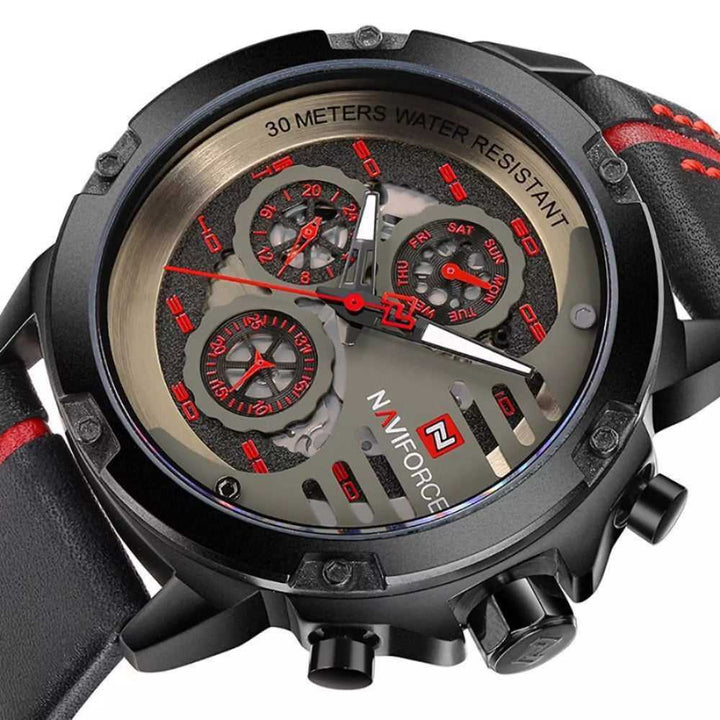 NAVIFORCE NF9110 B/R/B MEN'S CHRONOGRAPH WATCH - H2 Hub Watches