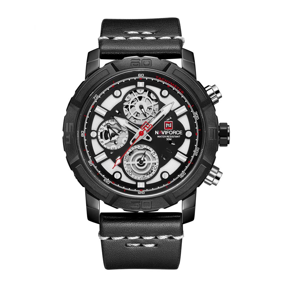 NAVIFORCE ANALOG NF9139 B/W/B QUARTZ MEN'S WATCH - H2 Hub Watches