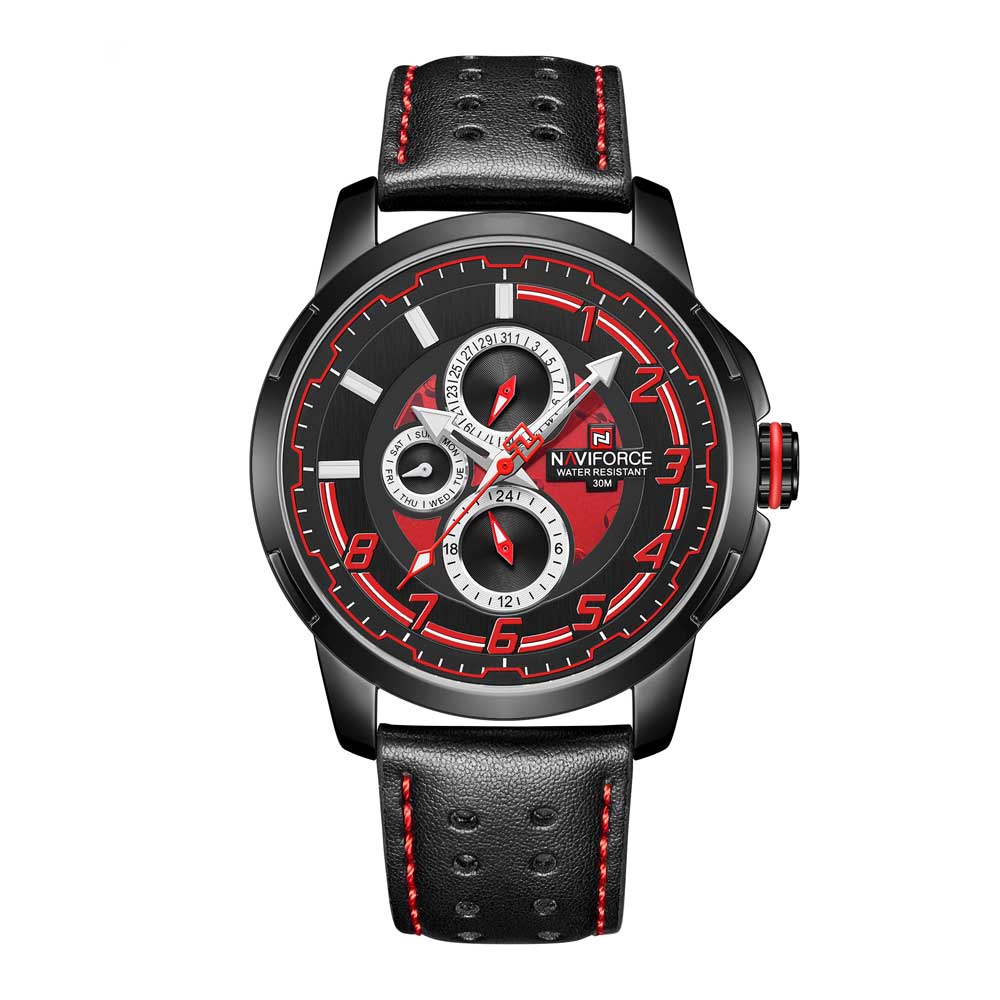 NAVIFORCE ANALOG NF9142 B/R/B QUARTZ MEN'S WATCH - H2 Hub Watches