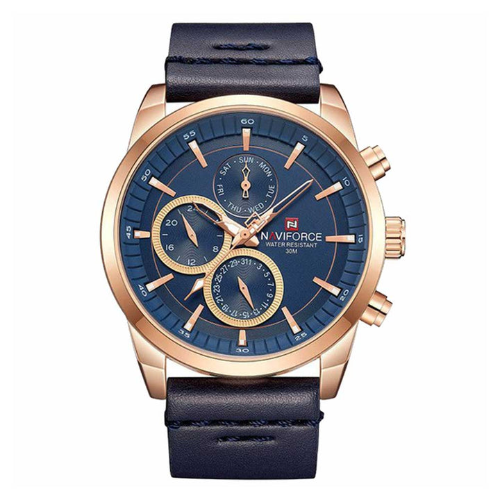 NAVIFORCE NF9148 RG/BE/D.BE BLUE LEATHER MEN'S WATCH - H2 Hub Watches