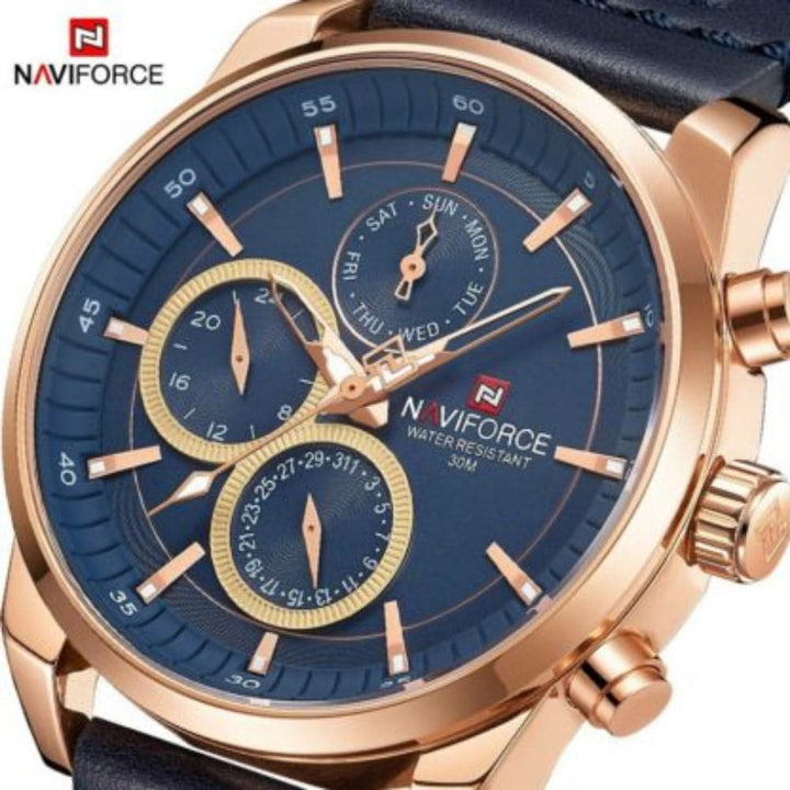 NAVIFORCE NF9148 RG/BE/D.BE BLUE LEATHER MEN'S WATCH - H2 Hub Watches