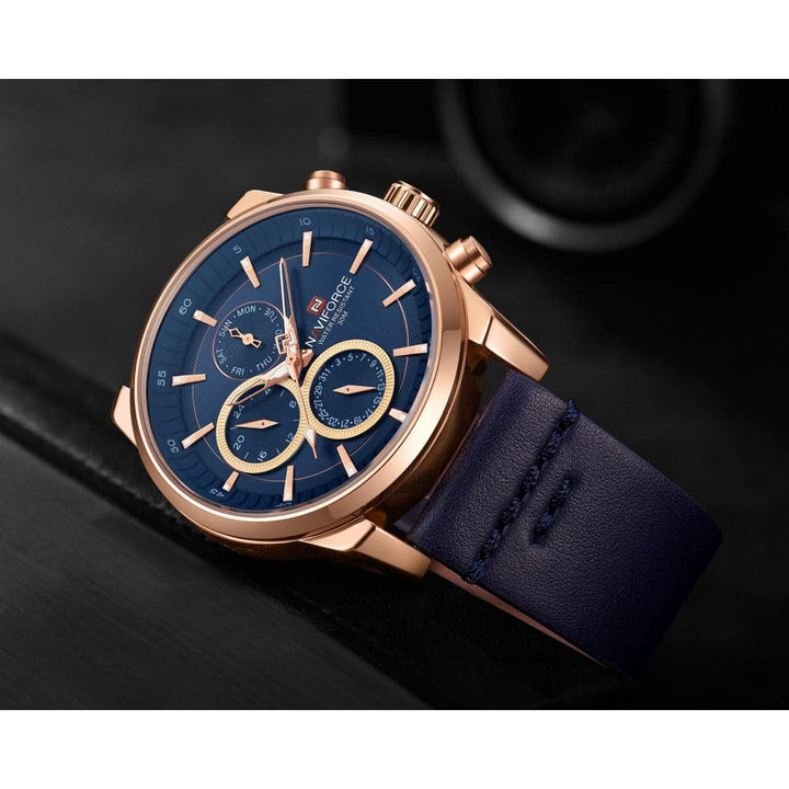 NAVIFORCE NF9148 RG/BE/D.BE BLUE LEATHER MEN'S WATCH - H2 Hub Watches