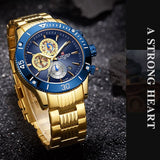 NAVIFORCE NF9173 G/BE MULTIFUNCTION CALENDAR BLUE DIAL GOLD STAINLESS STEEL MEN'S WATCH