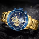 NAVIFORCE NF9173 G/BE MULTIFUNCTION CALENDAR BLUE DIAL GOLD STAINLESS STEEL MEN'S WATCH