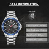 NAVIFORCE NF9191 S/S/BE BLACK DIAL SILVER STAINLESS STEEL MEN'S WATCH