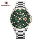 NAVIFORCE NF9191 S/RG/GN QUARTZ GREEN DIAL SILVER STAINLESS STEEL MEN'S WATCH
