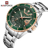 NAVIFORCE NF9191 S/RG/GN QUARTZ GREEN DIAL SILVER STAINLESS STEEL MEN'S WATCH