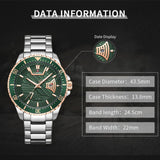 NAVIFORCE NF9191 S/RG/GN QUARTZ GREEN DIAL SILVER STAINLESS STEEL MEN'S WATCH