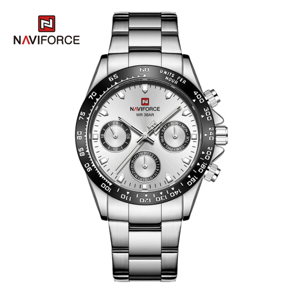 NAVIFORCE NF9193 S/B/W SILVER DIAL METAL FINISH STAINLESS STEEL MEN'S WATCH