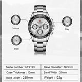 NAVIFORCE NF9193 S/B/W SILVER DIAL METAL FINISH STAINLESS STEEL MEN'S WATCH