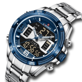 NAVIFORCE NF9201 S/BE  STAINLESS STEEL DUAL TIME BLUE BLACK DIAL STAINLESS STEEL  MEN'S WATCH