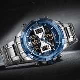 NAVIFORCE NF9201 S/BE  STAINLESS STEEL DUAL TIME BLUE BLACK DIAL STAINLESS STEEL  MEN'S WATCH