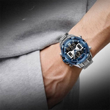 NAVIFORCE NF9201 S/BE  STAINLESS STEEL DUAL TIME BLUE BLACK DIAL STAINLESS STEEL  MEN'S WATCH