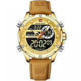 Naviforce Digital Brown Leather Strap Men Watch NF9208 G/G/L.BN