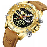 Naviforce Digital Brown Leather Strap Men Watch NF9208 G/G/L.BN