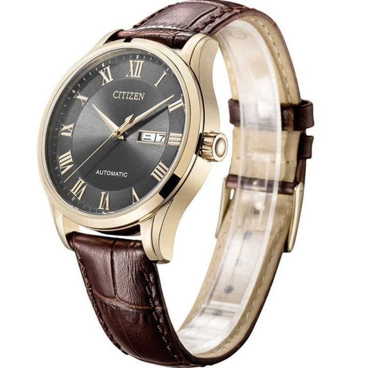 CITIZEN NH8363-14HB AUTOMATIC ROSE GOLD STAINLESS STEEL BROWN LEATHER STRAP MEN'S WATCH - H2 Hub Watches