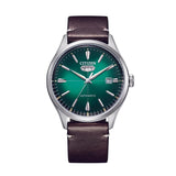 CITIZEN NH8390-03X GREEN DIAL BROWN LEATHER STRAP MEN'S WATCH