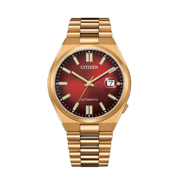 Citizen Mechanical Automatic Red Dial Gold Stainless Steel Strap Men Watch NJ0153-82X