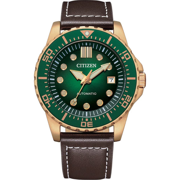 Citizen Mechanical Automatic Green Dial With Brown Leather Men Watch NJ0173-18X