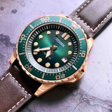 Citizen Mechanical Automatic Green Dial With Brown Leather Men Watch NJ0173-18X