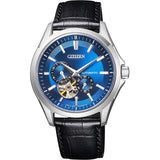 CITIZEN NP1010-01L AUTOMATIC SILVER STAINLESS STEEL BLACK LEATHER STRAP MEN'S WATCH