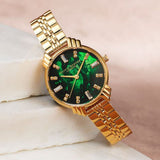 Olivia Burton Art Deco Green Dial Gold Stainless Steel Strap Women Watch OB16DC02