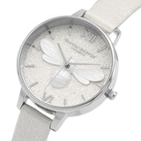 OLIVIA BURTON PEARL BEE OB16FB20 SILVER LEATHER WOMEN WATCH