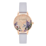 OLIVIA BURTON Secret Garden Violet Rose Gold Gray Leather Women's Watch OB16FS106