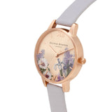 OLIVIA BURTON Secret Garden Violet Rose Gold Gray Leather Women's Watch OB16FS106
