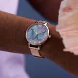 OLIVIA BURTON OB16MB35 DEMI DIAL MOTHER OF PEARL BUTTERFLY ROSE GOLD MESH WOMEN'S WATCH
