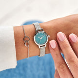 Olivia Burton Green Dial Silver Stainless Steel Strap Women Watch OB16MN13