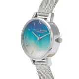 OLIVIA BURTON OB16US63 WISHING WAVES MIDI DIAL BLUE & SILVER MESH WATCH