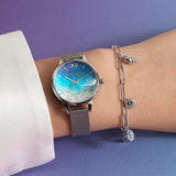 OLIVIA BURTON OB16US63 WISHING WAVES MIDI DIAL BLUE & SILVER MESH WATCH