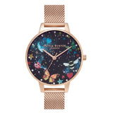 Olivia Burton Night Garden Dial With Rose Gold Mesh Bracelet Women Watch OB16WG90