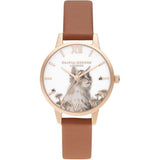 OLIVIA BURTON VEGAN HONEY TAN & ROSE GOLD ILLUSTRATED ANIMALS WATCH OB16WL87