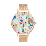 Olivia Burton  Pop Art Big Dial, Red Eco Vegan & Rose Gold Mesh Strap Women's Watch Gift Set OBGSET152
