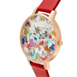 Olivia Burton  Pop Art Big Dial, Red Eco Vegan & Rose Gold Mesh Strap Women's Watch Gift Set OBGSET152