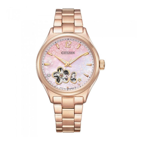 Citizen Automatic Pink Dial Rose Gold Stainless Steel Women Watch PC1017-61Y
