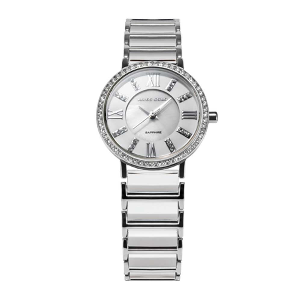 ARIES GOLD ENCHANT GLITTER SILVER STAINLESS STEEL PS 310L S-WHITE CERAMIC WOMEN'S WATCH - H2 Hub Watches