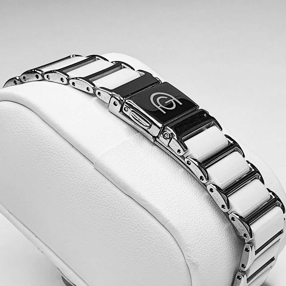 ARIES GOLD ENCHANT GLITTER SILVER STAINLESS STEEL PS 310L S-WHITE CERAMIC WOMEN'S WATCH - H2 Hub Watches