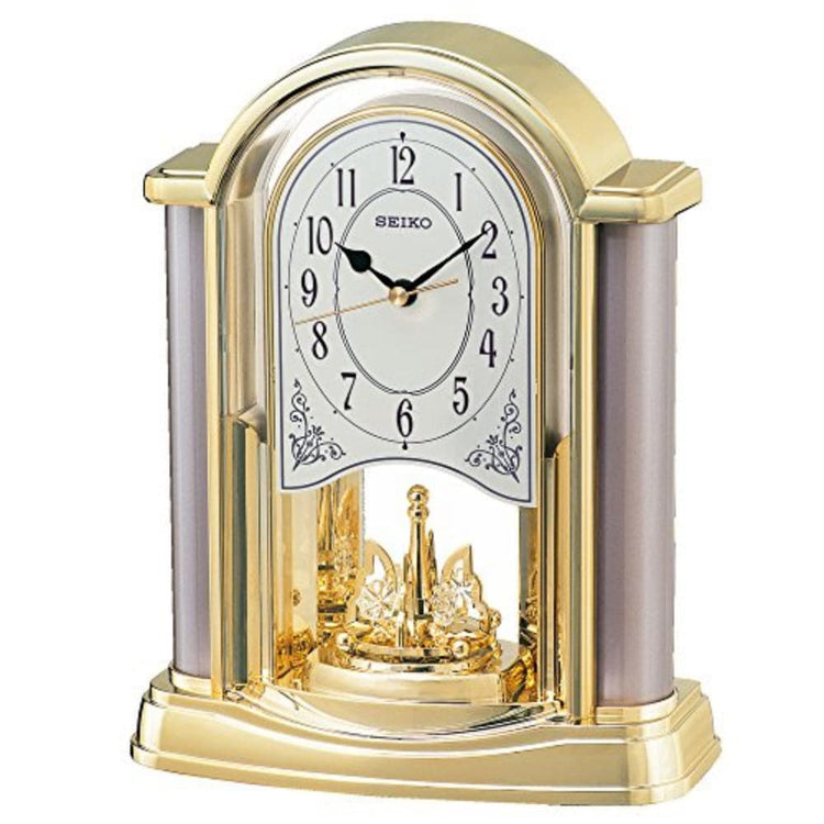 SEIKO QXN228G ROTATING PENDULUM MANTEL CLOCK GOLD H2 Hub
