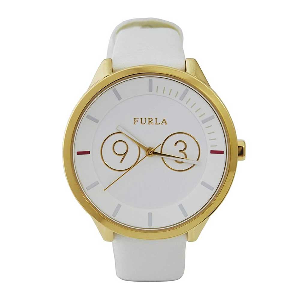 FURLA METROPOLIS ANALOG QUARTZ GOLD STAINLESS STEEL R4251102503 WHITE LEATHER STRAP WOMEN'S WATCH - H2 Hub Watches