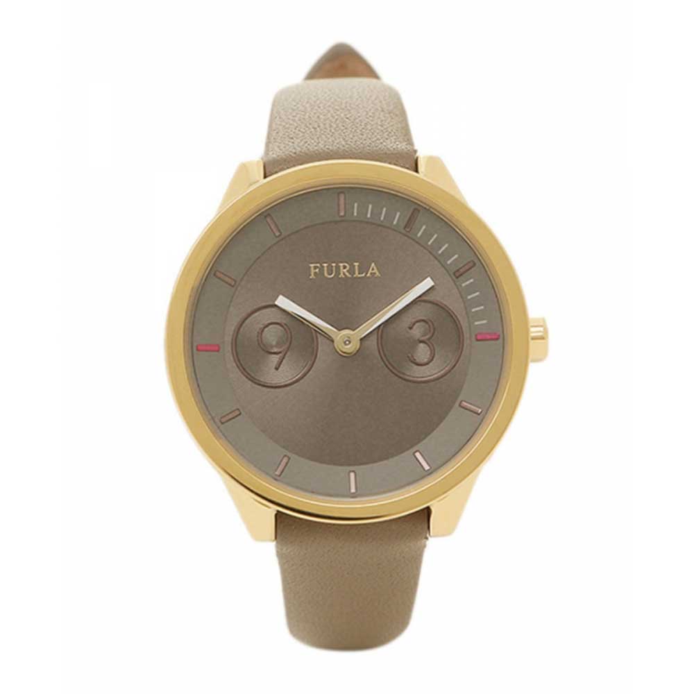 FURLA METROPOLIS ANALOG QUARTZ GOLD STAINLESS STEEL R4251102510 BROWN LEATHER STRAP WOMEN'S WATCH - H2 Hub Watches