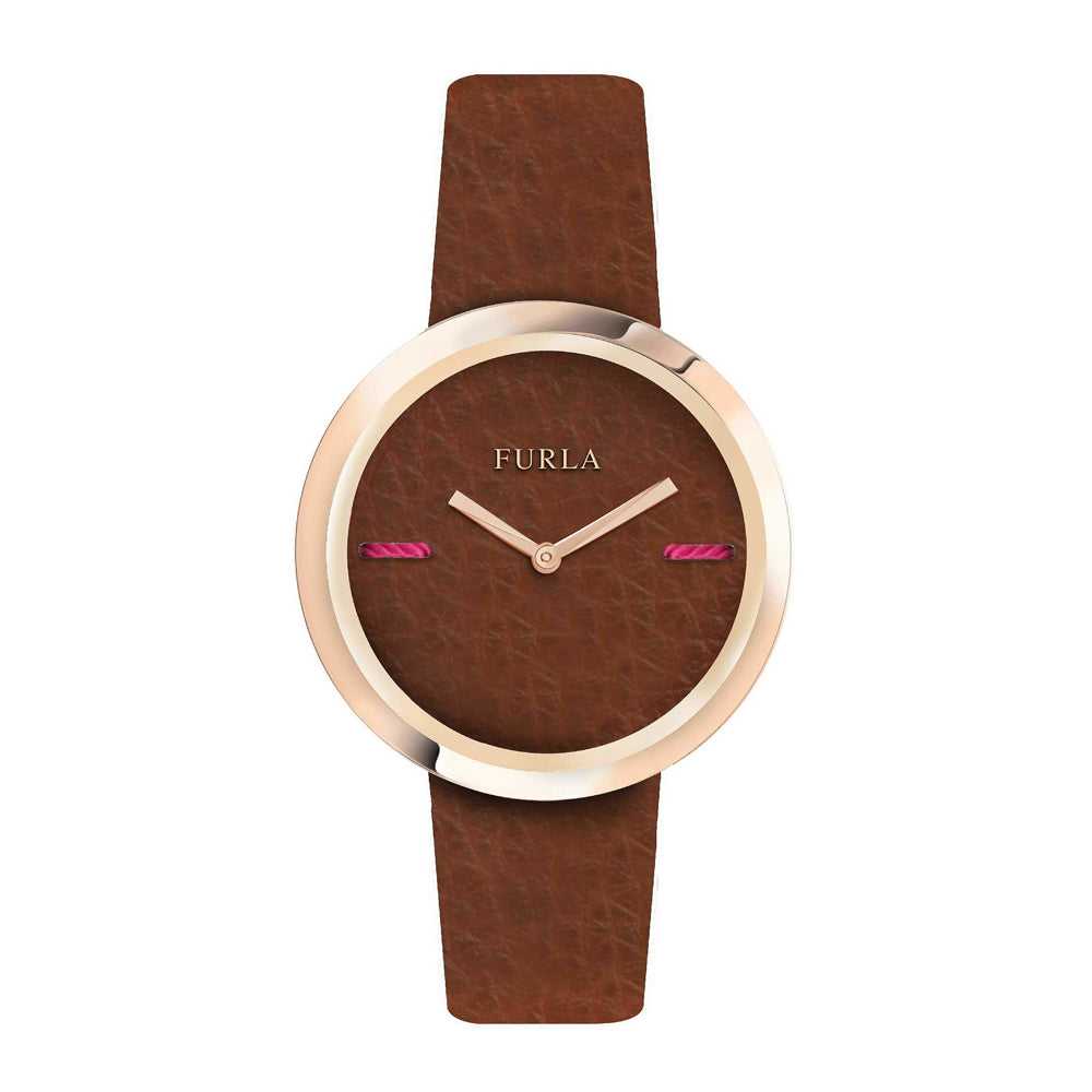FURLA MY PIPER ANALOG QUARTZ ROSE GOLD STAINLESS STEEL R4251110508 BROWN LEATHER STRAP WOMEN'S WATCH - H2 Hub Watches