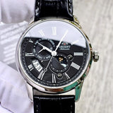 ORIENT SUN AND MOON BLACK LEATHER MEN WATCH
