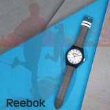 REEBOK RF-SPD-G2-PNLA-SN SILVER DIAL BLUE BEZEL GRAY LEATHER STRAP MEN'S WATCH