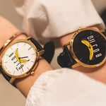 ARIES GOLD CUSTOMISED GOLD STAINLESS WATCH -  BOJIO WHITE UNISEX LEATHER STRAP WATCH - H2 Hub Watches